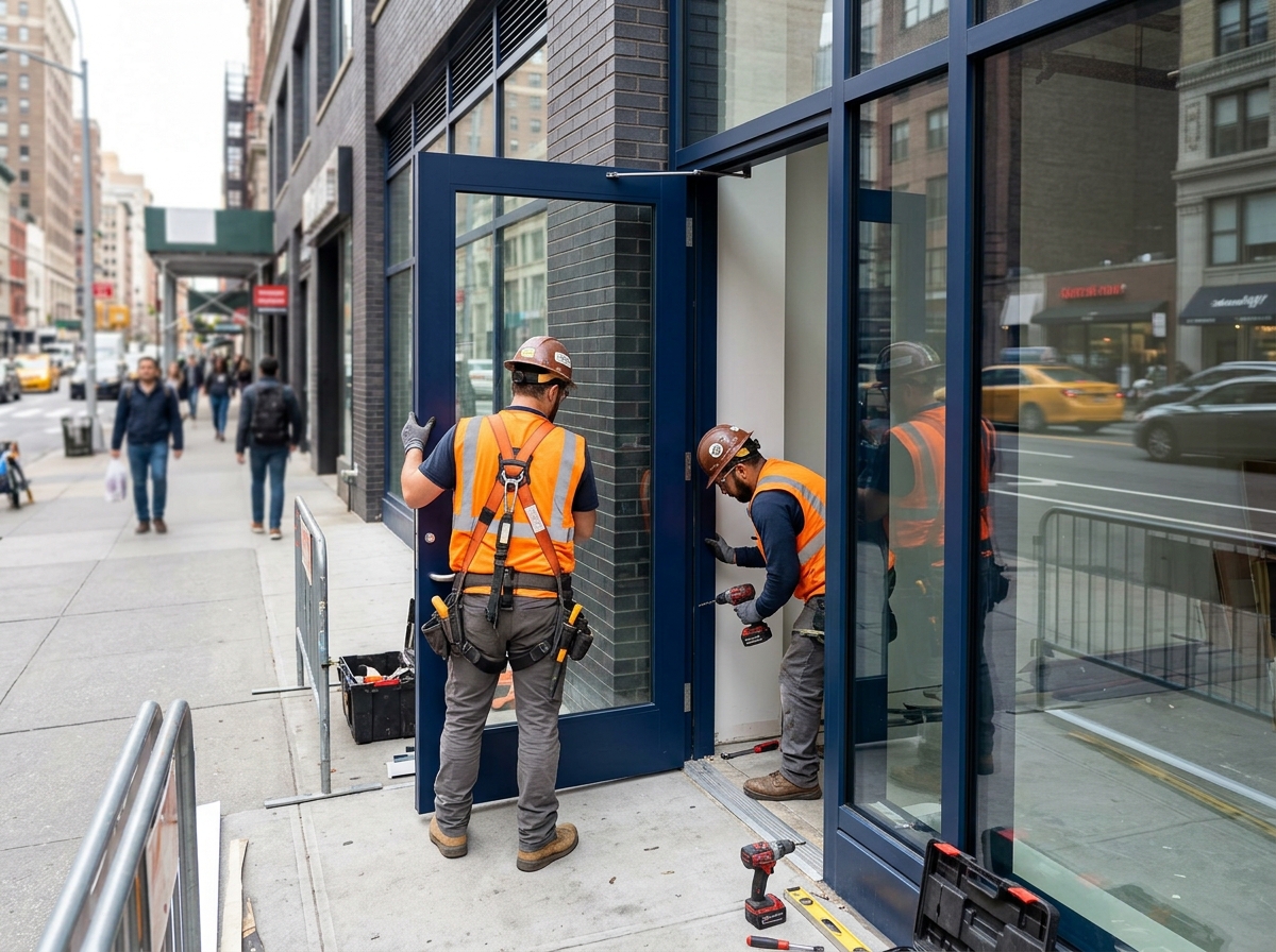 Storefront glass and aluminum doors